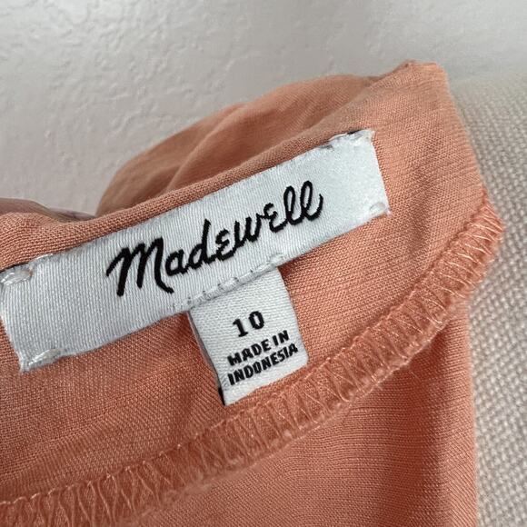 Madewell Midi Dress Womens 10 Pink/Orange Linen Blend Dolman Sheer Boho Cottage - Picture 10 of 16